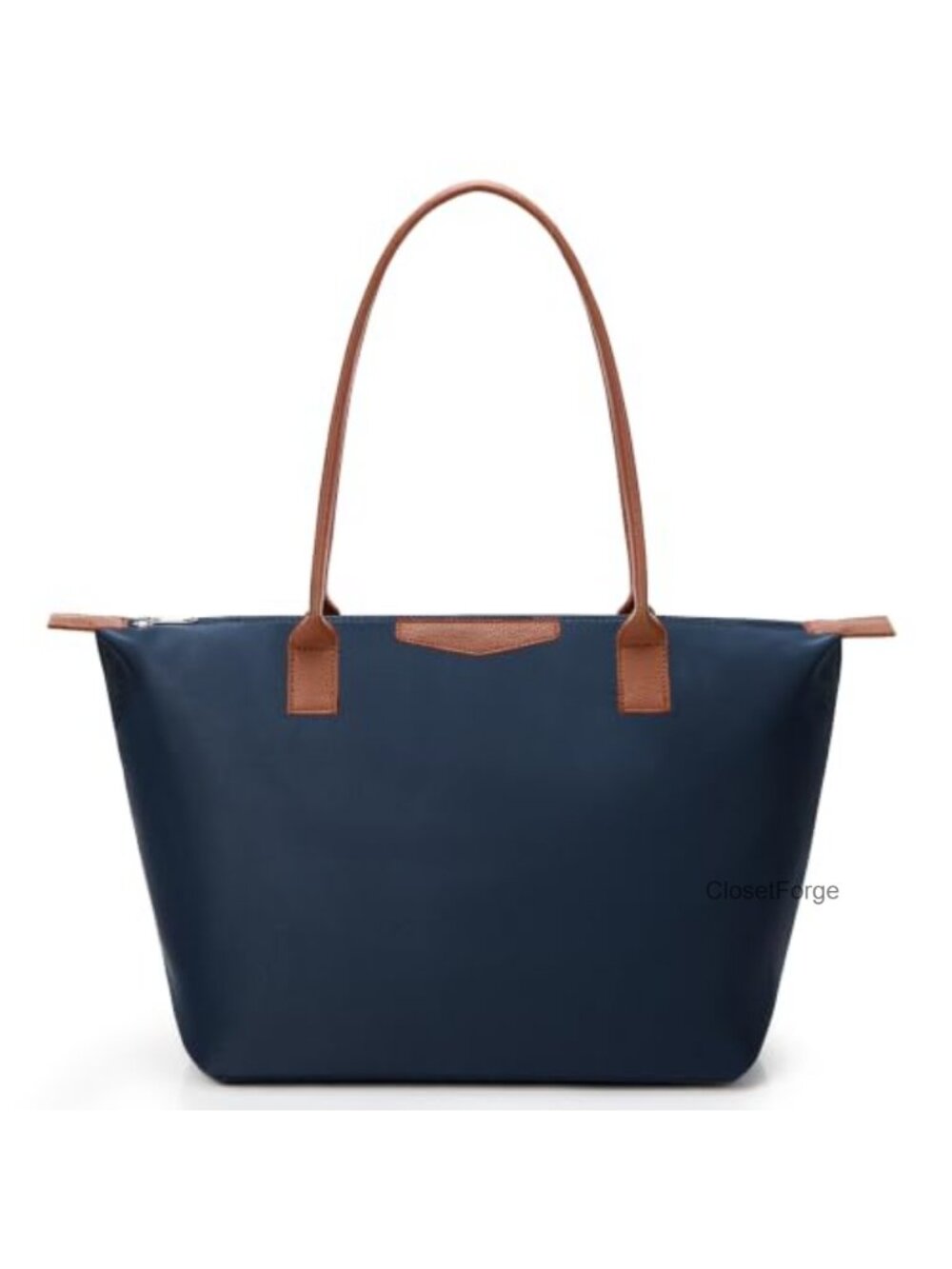 Nylon Tote Bag with Leather Handles, Large Capacity, Machine Washable, Hobo